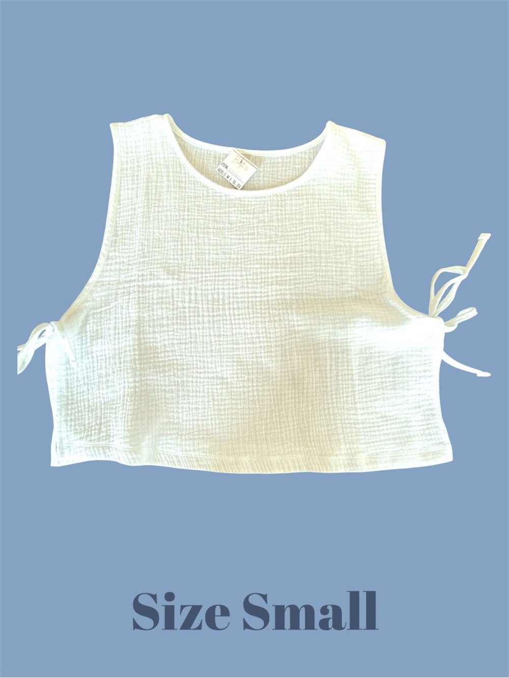 White Gauze Crop Top with Side Ties Size Small NWT